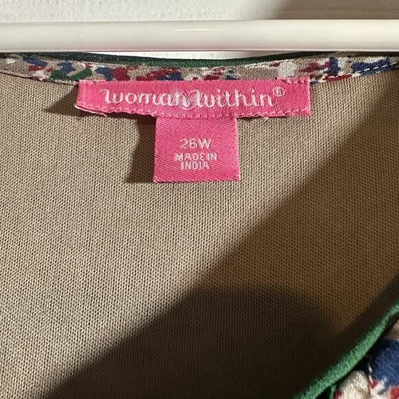 Woman Within Blue/Green/Tan Floral Tiered Boho Dress - Picture 4 of 7